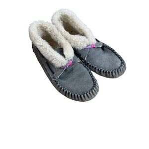 Mini Tonka  women's ankle moccasins / slippers / size 9 grey suede /fur linings